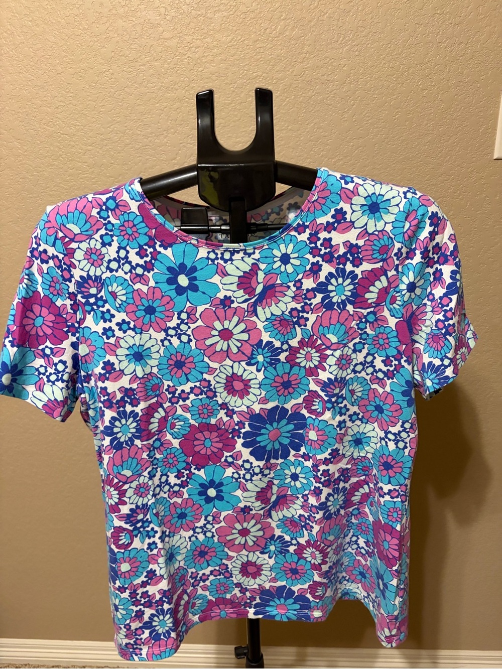 Talbots - Floral Short-Sleeve Tee - Pink & Blue